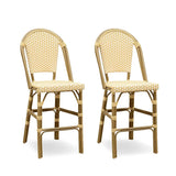 PURPLE LEAF French Counter Height Bar Height Stool Set of 2, Patio Bar Chairs with Back Rattan, French Bistro Set