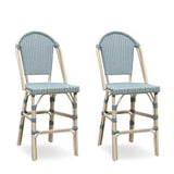 PURPLE LEAF French Counter Height Bar Height Stool Set of 2, Patio Bar Chairs with Back Rattan, French Bistro Set