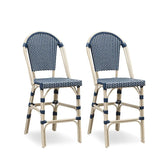 PURPLE LEAF French Counter Height Bar Height Stool Set of 2, Patio Bar Chairs with Back Rattan, French Bistro Set