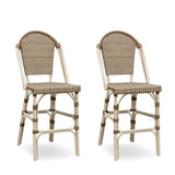 PURPLE LEAF French Counter Height Bar Height Stool Set of 2, Patio Bar Chairs with Back Rattan, French Bistro Set