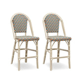 PURPLE LEAF French Counter Height Bar Height Stool Set of 2, Patio Bar Chairs with Back Rattan, French Bistro Set