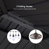PURPLE LEAF Hardtop Grill Gazebo for Patio Grey Permanent Metal Roof Outside Sun Shade Outdoor BBQ Canopy with String Lights