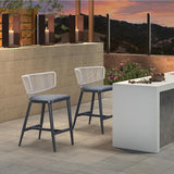 PURPLE LEAF Outdoor Bar Stools, All Weather Rattan and Aluminum Patio Bar Stool with Cushion for Indoor and Outdoor.
