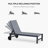 PURPLE LEAF Outdoor Chaise Lounge with Wheels Patio Lounge Chair Recliner