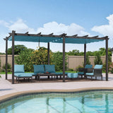 PURPLE LEAF Outdoor Pergola with Retractable Canopy Aluminum Shelter for Beach Porch Garden Shade Pavilion Pergola with Curtains
