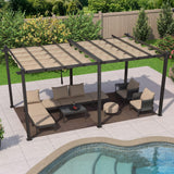 PURPLE LEAF Outdoor Pergola with Retractable Canopy Aluminum Shelter for Beach Porch Garden Shade Pavilion Pergola with Curtains