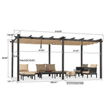 PURPLE LEAF Outdoor Pergola with Retractable Canopy Aluminum Shelter for Porch Garden Beach Shade Pavilion Pergola Modern Backyard Deck
