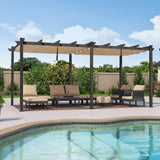 PURPLE LEAF Outdoor Pergola with Retractable Canopy Aluminum Shelter for Beach Porch Garden Shade Pavilion Pergola with Curtains