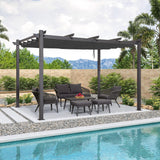 PURPLE LEAF Outdoor Pergola with Retractable Canopy Aluminum Shelter for Beach Porch Garden Shade Pavilion Pergola with Curtains