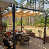 PURPLE LEAF Outdoor Pergola with Retractable Canopy Aluminum Shelter for Beach Porch Garden Shade Pavilion Pergola with Curtains
