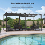 PURPLE LEAF Outdoor Pergola with Retractable Canopy Aluminum Shelter for Beach Porch Garden Shade Pavilion Pergola with Curtains