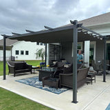 PURPLE LEAF Outdoor Pergola with Retractable Canopy Aluminum Shelter for Beach Porch Garden Shade Pavilion Pergola with Curtains