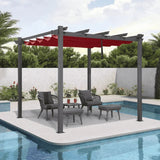 PURPLE LEAF Outdoor Pergola with Retractable Canopy Aluminum Shelter for Beach Porch Garden Shade Pavilion Pergola with Curtains