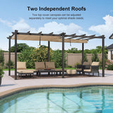 PURPLE LEAF Outdoor Pergola with Retractable Canopy Aluminum Shelter for Beach Porch Garden Shade Pavilion Pergola with Curtains