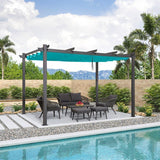 PURPLE LEAF Outdoor Pergola with Retractable Canopy Aluminum Shelter for Beach Porch Garden Shade Pavilion Pergola with Curtains