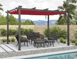 PURPLE LEAF Outdoor Pergola with Retractable Canopy Aluminum Shelter for Beach Porch Garden Shade Pavilion Pergola with Curtains