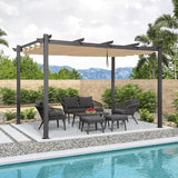 PURPLE LEAF Outdoor Pergola with Retractable Canopy Aluminum Shelter for Beach Porch Garden Shade Pavilion Pergola with Curtains