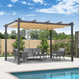 PURPLE LEAF Outdoor Pergola with Retractable Canopy Aluminum Shelter for Porch Garden Beach Shade Pavilion Pergola Modern Backyard Deck