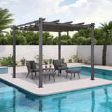 PURPLE LEAF Outdoor Pergola with Retractable Canopy Aluminum Shelter for Porch Garden Beach Shade Pavilion Pergola Modern Backyard Deck