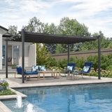 PURPLE LEAF Outdoor Pergola with Retractable Canopy Aluminum Shelter for Beach Porch Garden Shade Pavilion Pergola with Curtains