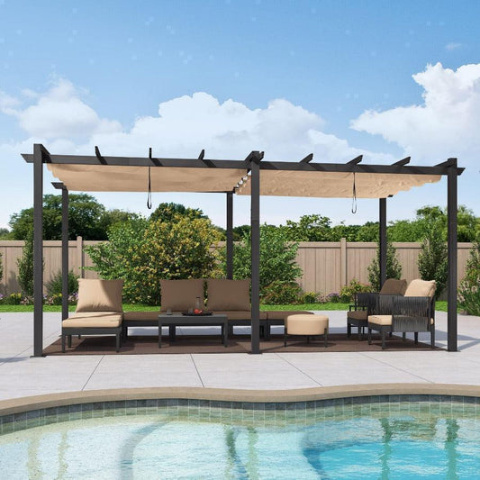 PURPLE LEAF Outdoor Pergola with Retractable Canopy Aluminum Shelter for Porch Garden Beach Shade Pavilion Pergola Modern Backyard Deck