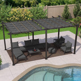PURPLE LEAF Outdoor Pergola with Retractable Canopy Aluminum Shelter for Beach Porch Garden Shade Pavilion Pergola with Curtains