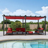 PURPLE LEAF Outdoor Pergola with Retractable Canopy Aluminum Shelter for Beach Porch Garden Shade Pavilion Pergola with Curtains