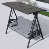 PURPLE LEAF Outdoor Porch Swing with Adjustable PVC Canopy, 3-seat Swing Chair Bench with Side Cup Holder, Cushions and Pillow Included