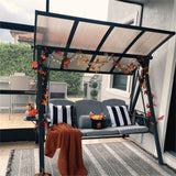 PURPLE LEAF Outdoor Porch Swing with Adjustable PVC Canopy, 3-seat Swing Chair Bench with Side Cup Holder, Cushions and Pillow Included
