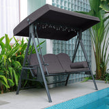PURPLE LEAF Outdoor Porch Swing with Stand, 3-seat Swing Chair