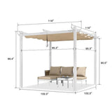 PURPLE LEAF Outdoor Retractable Pergola with Double Sun Shade Canopy White Heavy-Duty Aluminum Pergola Patio Modern Pergola With Curtains