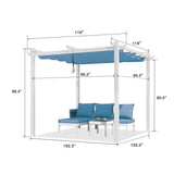 PURPLE LEAF Outdoor Retractable Pergola with Double Sun Shade Canopy White Heavy-Duty Aluminum Pergola Patio Modern Pergola for Garden Deck Backyard