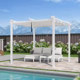PURPLE LEAF Outdoor Retractable Pergola with Double Sun Shade Canopy White Heavy-Duty Aluminum Pergola Patio Modern Pergola for Garden Deck Backyard