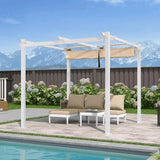 PURPLE LEAF Outdoor Retractable Pergola with Double Sun Shade Canopy White Heavy-Duty Aluminum Pergola Patio Modern Pergola for Garden Deck Backyard