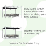 PURPLE LEAF Outdoor Retractable Pergola with Sun Shade Canopy Cover White Patio Metal Shelter for Garden With Curtains