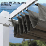 PURPLE LEAF Outdoor Retractable Pergola with Sun Shade Canopy Cover White Patio Metal Shelter for Garden With Curtains