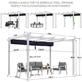 PURPLE LEAF Outdoor Retractable Pergola with Sun Shade Canopy Cover White Patio Metal Shelter for Garden Pavilion Grill Gazebo Grape Trellis Pergola
