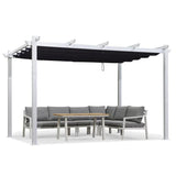 PURPLE LEAF Outdoor Retractable Pergola with Sun Shade Canopy Cover White Patio Metal Shelter for Garden With Curtains