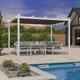 PURPLE LEAF Outdoor Retractable Pergola with Sun Shade Canopy Cover White Patio Metal Shelter for Garden Pavilion Grill Gazebo Grape Trellis Pergola