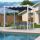 PURPLE LEAF Outdoor Retractable Pergola with Sun Shade Canopy Cover White Patio Metal Shelter for Garden With Curtains