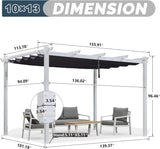 PURPLE LEAF Outdoor Retractable Pergola with Sun Shade Canopy Cover White Patio Metal Shelter for Garden Pavilion Grill Gazebo Grape Trellis Pergola