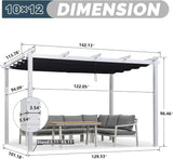 PURPLE LEAF Outdoor Retractable Pergola with Sun Shade Canopy Cover White Patio Metal Shelter for Garden Pavilion Grill Gazebo Grape Trellis Pergola