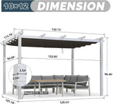 PURPLE LEAF Outdoor Retractable Pergola with Sun Shade Canopy Cover White Patio Metal Shelter for Garden Pavilion Grill Gazebo Grape Trellis Pergola