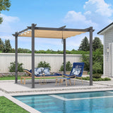 PURPLE LEAF Outdoor Retractable Pergola with Sun Shade Canopy Patio Aluminum Pergola With Curtains