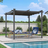 PURPLE LEAF Outdoor Retractable Pergola with Sun Shade Canopy Patio Aluminum Pergola With Curtains