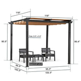 PURPLE LEAF Outdoor Retractable Pergola with Sun Shade Canopy Patio Aluminum Pergola With Curtains