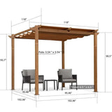 PURPLE LEAF Outdoor Retractable Pergola with Sun Shade Canopy Patio Metal Shelter for Garden Pavilion Natural Wood Grain Frame Grill Gazebo