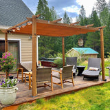 PURPLE LEAF Outdoor Retractable Pergola with Sun Shade Canopy Patio Metal Shelter for Garden Pavilion Natural Wood Grain Frame Grill Gazebo