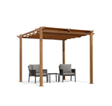 PURPLE LEAF Outdoor Retractable Pergola with Sun Shade Canopy Patio Metal Shelter for Garden Pavilion Natural Wood Grain Frame Grill Gazebo