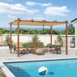 PURPLE LEAF Outdoor Retractable Pergola with Sun Shade Canopy Patio Metal Shelter for Garden Pavilion Natural Wood Grain Frame Grill Gazebo